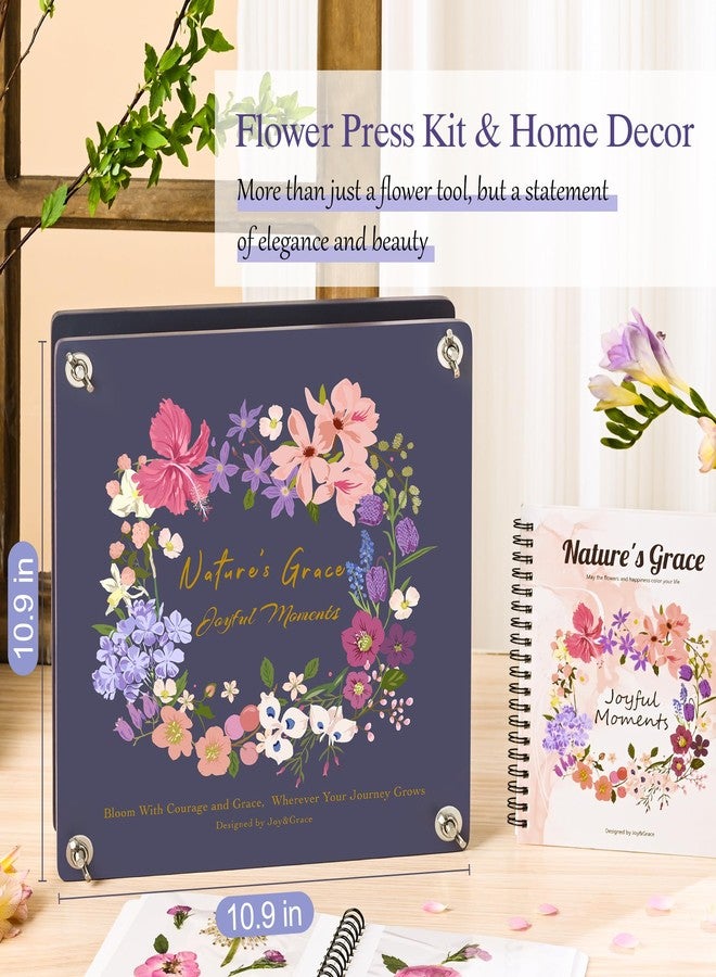Joy&Grace Flower Press Kit for Adults & Kids, with Designed Cover and DIY Album, 10.9" x 10.9" 10 Layers Flower Preservation Kit, Plant Press and Large Plant Drying Toolkit (Color Box, Purple Navy) - Image 2